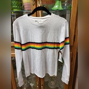ON Fire, NWT Ling Sleeve T-shirt with graphic stripes.